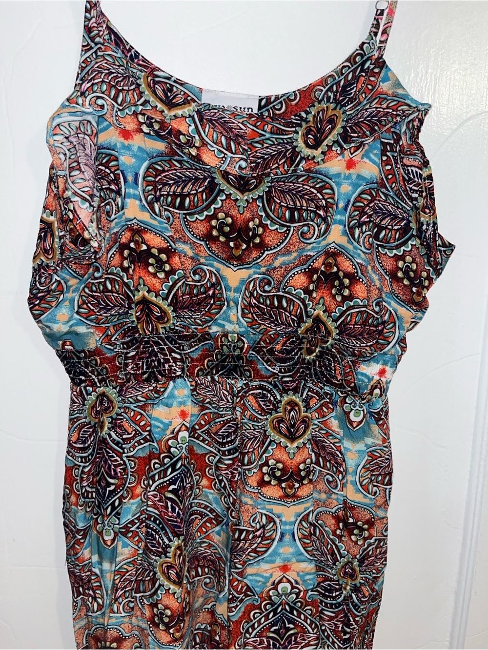 raya sun Teal and Brown Paisley-Print Sleeveless Camisole